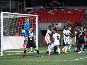 Ottawa Fury captain Carl Haworth can't direct his header on net during Friday's game against Bethlehem Steel.