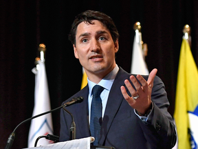 Prime Minister Justin Trudeau speaks at the Assembly of First Nations Special Chiefs Assembly in Gatineau, Que., on May 2, 2018.