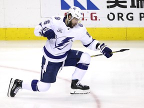 Nikita Kucherov of the Tampa Bay Lightning celebrates after scoring a goal against the Washington Capitals during the second period of Game 3 of the Eastern Conference final on Tuesday night. (Patrick Smith/Getty Images)