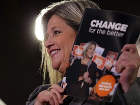 Ontario NDP Leader Andrea Horwath unveils her partys platform at Toronto Western Hospital, BMO Education and Conference Centre in Toronto, Ont. on Monday April 16, 2018. Dave Abel/Toronto Sun/Postmedia Network