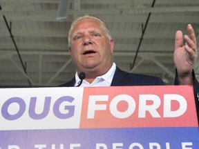 Ontario PC Leader Doug Ford speaks at a campaign event in Sault Ste. Marie, Ont., on Friday, June 1, 2018. (THE CANADIAN PRESS/Frank Gunn)