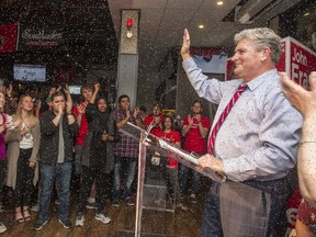 Liberal MPP John Fraser thanks the voters of Ottawa South at his victory party Thursday night at Hometown Sports Grill on Bank Street.