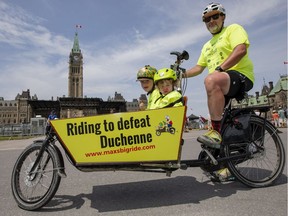 Andrew Sedmihradsky arrives at Parliament Hill with children, Max and Isla.