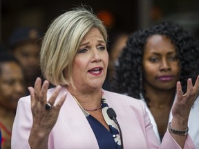 NDP leader Andrea Horwath holds a campaign event at Eggcellent Grill House in Scarborough on Wednesday.