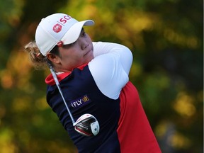 Ariya Jutanugarn plays her tee shot on the 17th hole during the third round of the 2018 U.S. Women's Open on Saturday.