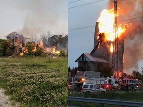 Emergency crews respond to a fire at an agricultural building on Ashton Station Road.