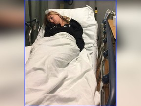 Paige Fitzpatrick, 21, is seen at the Queen Elizabeth II Health Sciences Centre Hospital in Halifax in this undated handout photo.