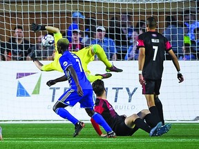 Fury goalkeeper Maxime Crepeau dives but can’t come with this re-directed shot in the 83rd minute last night at TD Place. It was the only goal in a 1-0 loss to the visiting Charlotte Independence and ended the Fury’s six-game win streak.  Steve Kingsman/Freestyle Photography / Fury FC

PHOTO: Steve Kingsman/Freestyle Photography/Ottawa Fury FC