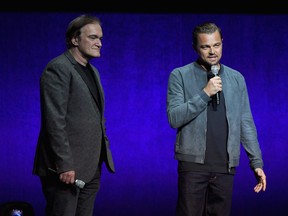 Director Quentin Tarantino, left, and Leonardo DiCaprio speak onstage during the CinemaCon 2018 Gala Opening Night Event: Sony Pictures Highlights its 2018 Summer and Beyond Films at The Colosseum at Caesars Palace during CinemaCon, the official convention of the National Association of Theatre Owners, on April 23, 2018 in Las Vegas, Nevada. (Ethan Miller/Getty Images for CinemaCon)