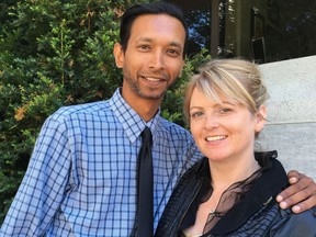 Richard Khan, who pleaded guilty to a drug trafficking charge for working at an illegal marijuana dispensary, with his wife Ashley Chivers outside court June 22, 2018.