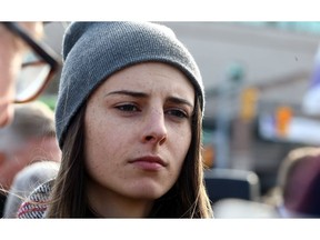 Lindsay Shepherd speaks during a rally in support of freedom of expression at Wilfrid Laurier University in Waterloo on Friday November 24, 2017. (Dave Abel/Toronto Sun)