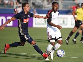 Fury FC midfielder Jamar Dixon, right, seen here in USL action against North Carolina FC earlier this month, is an Ottawa native who knows well the passion of Quebec soccer fans. Rob Kinnan/NCFC