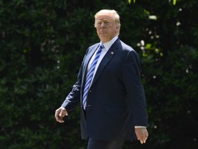 In this June 1, 2018, photo, President Donald Trump walks to Marine One on the South Lawn of the White House in Washington, as he heads to Camp David for the weekend. Lawyers for President Donald Trump and Summer Zervos, a former "Apprentice" contestant who sued the president for saying her sexual misconduct claims were lies, are scheduled to be in court Tuesday, June 5, 2018, in New York.
