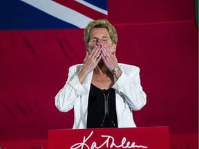 Former Ontario Premier Kathleen Wynne announces to supporters that she is stepping away from her Liberal seat during her election night party at York Mills Gallery in on Thursday, June 7, 2018.