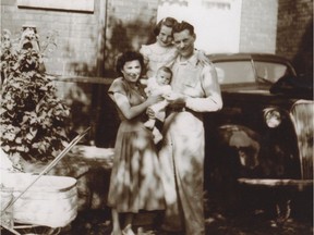 A family photo shows Joseph, Bronia, Marilyn and baby Jeanne Beker in Toronto in the early 1950s.