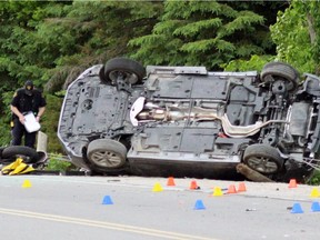 A motorcyclist was killed after a three vehicle motor-vehicle collision on Perth Road north of Buck Lake in South Frontenac north of Kingston, Ont. on Saturday May 30, 2015.