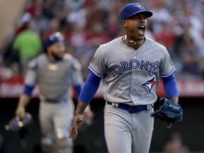 Jays pitcher Marcus Stroman pitched five shutout innings last night. (AP)