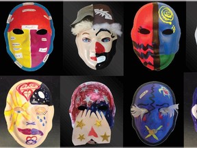 Masks made by brain trauma survivors representing their personal journeys. June 1, 2018.