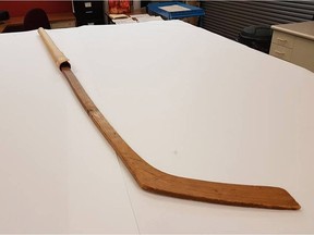 This 1934 hockey stick was recently donated to the Manitoba Sports Hall of Fame in Winnipeg by Robert Grogan of Ontario. Grogan was nine years old when Chicago Black Hawks goalie Charlie Gardiner signed this stick for him. Within two weeks Gardiner passed away from infection from chronic tonsilitis. He had led Chicago to the Stanley Cup that spring. This may be the last autograph Charlie Gardiner signed in his life. ORG XMIT: 37WJEEx2y2QPxekUylOu