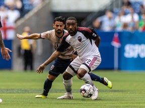 Ottawa Fury’s Jamar Dixon controls the ball against Indy 11 last night in Indianapolis. The Fury now comes home to play five straight games at TD Place. Trevor Ruszkowski/photo
