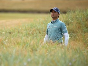 Kevin Kisner reacts to a shot on the 18th hole during the second round of the Open Championship at Carnoustie Golf Club on Friday.