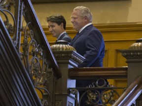 Prime Minister Justin Trudeau met with Ontario Premier Doug Ford at Queens Park on July 5, 2018. (Stan Behal/Toronto) Sun/Postmedia Network Stan Behal