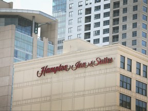 A sign marks the location of a Hampton Inn & Suites on September 12, 2013 in Chicago, Illinois. (Scott Olson/Getty Images)