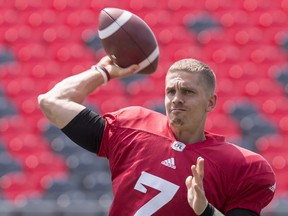 Ottawa Redblacks QB Trevor Harris during team practice at TD Place on Monday July 16, 2018.