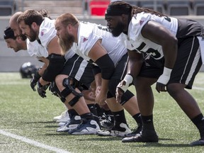 Ottawa Redblacks offensive line during team practice at TD Place on Monday July 16, 2018.