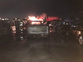 The scene at a fire at a car auction yard in Vars Wednesday, July 18.