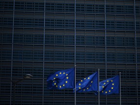 Flags of the European Union flutter ahead of the start of a European Union leaders' summit focused on migration, Brexit and eurozone reforms on June 28, 2018 in Brussels. (Ben Stansall/Getty Images)