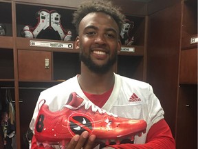 Ottawa Redblacks receiver Noel Thomas Jr. will wear cleats with a customized Deadpool logo on them Friday in Montreal.