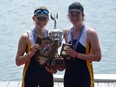 Glebe Collegiate Institute rowers Mackenzie Mihorean, left, and Rachel Weber won the girls' junior double at the 73rd annual Canadian Secondary School Rowing Association Regatta in St. Catharines. Stephen Mihorean photo