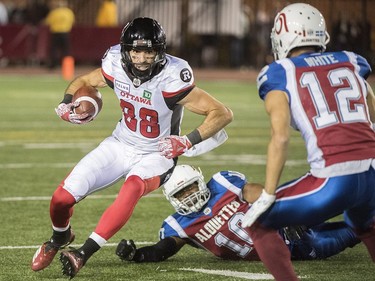 Redblacks receiver Brad Sinopoli cuts through the Alouettes defence during second-half action in Montreal on Friday night.