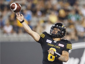 Hamilton Tiger-Cats quarterback Jeremiah Masoli throws the ball.