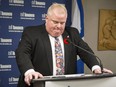 Toronto Mayor Rob Ford addresses media at City Hall in Toronto, Tuesday, Nov. 5, 2013. A tie purported to be the one late Toronto mayor Rob Ford wore on Nov. 5, 2013, when he admitted smoking crack cocaine, is up for sale on eBay again.