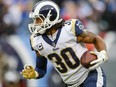 Running Back Todd Gurley II of the Los Angeles Rams carries the ball against the Tennessee Titians at Nissan Stadium on December 24, 2017 in Nashville, Tennessee. (Wesley Hitt/Getty Images)