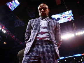 Floyd Mayweather looks on prior to the WBC Light Heavyweight title fight between Adonis Stevenson and Badou Jack at Air Canada Centre on May 19, 2018 in Toronto, Canada. (Vaughn Ridley/Getty Images)
