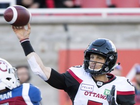Ottawa Redblacks quarterback Trevor Harris completed 19 passes for 244 yards in the first half alone against the Montreal Alouettes on Friday. (Graham Hughes/The Canadian Press)