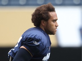 2014 file photo: Teague Sherman as a linebacker with the Winnipeg Blue Bombers