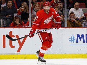 In this Feb. 21, 2017, file photo, Detroit Red Wings left wing Thomas Vanek skates against the New York Islanders during the third period of an NHL hockey game in Detroit.