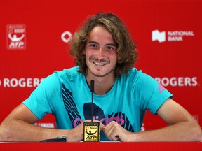 Stefanos Tsitsipas of Greece speaks to the media following his semi final victory over Kevin Anderson of South Africa on Day 6 of the Rogers Cup at Aviva Centre on August 11, 2018 in Toronto, Canada. (Photo by Vaughn Ridley/Getty Images)