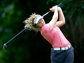 Brooke Henderson hits a shot on the fifth hole of her opening round of the LPGA  Cambia Portland Classic on Thursday. The 20-year-old from Smiths Falls is coming off a victory in last week's CP Women's Open at Regina.