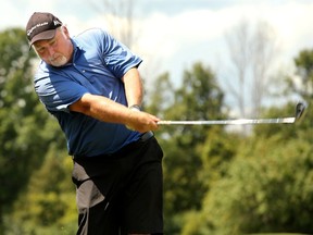 Angry Al Armstrong (former radio broadcaster in Montreal), just missed the cut on day one of the Ottawa Sun Scramble at Mannerly on the Green golf course Monday.  The local golf tournament is played over the next week at different courses around the city.  Julie Oliver/Postmedia