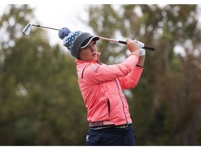 Brooke Henderson hits a ball during Women's Day at the Shaw Charity Classic in Calgary, Alberta, August 27, 2018. Photograph by Todd Korol/Shaw Charity Classic