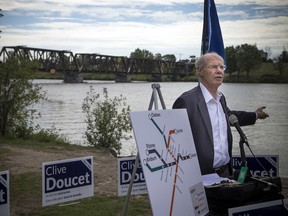 Clive Doucet held a press conference to announce his transit plan for his campaign for mayor Thursday September 6, 2018. Doucet stressed the importance of the Prince of Wales Bridge in his transit plan.