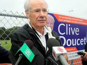 Mayoral candidate and former city councillor, Clive Doucet, held a press conference in front of the field at Immaculata High School.