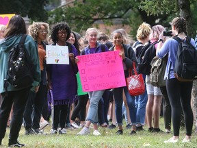 Students of Glebe Collegiate Institute walk out Friday afternoon over the provincial sexual education curriculum change. Jean Levac/Postmedia