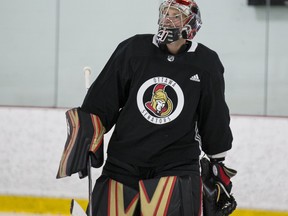 Ottawa Senators goaltender Craig Anderson skates during an informal pre-training camp workout on Tuesday. (ERROL MCGIHON/Ottawa Sun)