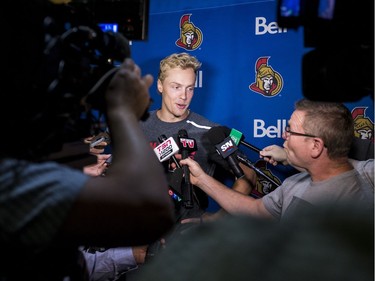 Ottawa Senators Ryan Dzingel speaks to the media at the Canadian Tire Centre on the first day of training camp. September 13, 2018.